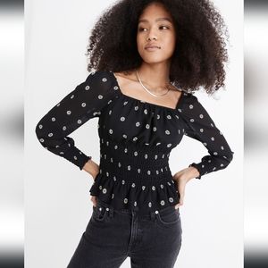 Madewell Georgette Square-Neck Smock-Waist Top in Bloom Dot